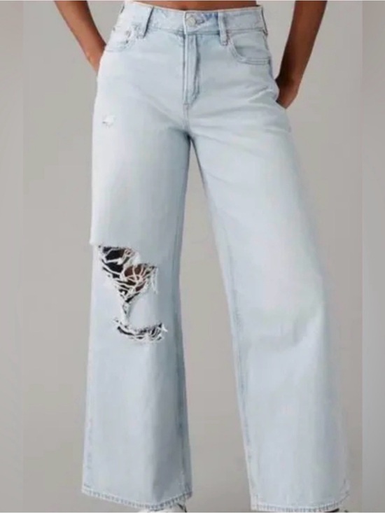 American Eagle Outfitters Denim - American Eagle Outfitters Light Blue Wide Leg Distressed Jeans